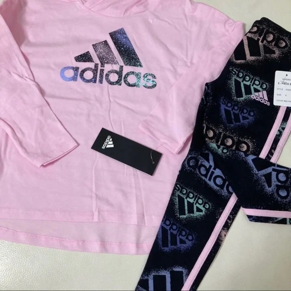 Adidas Floral Neon Colors Stylish Legging hoodie with long sleeve set 4033 - Picture 3 of 6